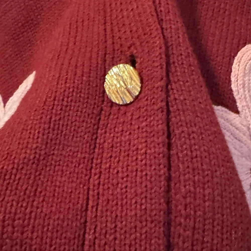 Moon & Madison Burgundy Cardigan with Pink Floral Accents - Picture 3 of 7